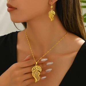 Gilded Leaf Vein Hollow-Out Jewelry Set