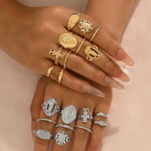 Vintage Religious Layered Ring Set
