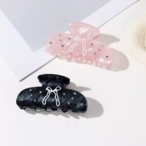 🌟 Bow & Imitation Diamond Acetate Claw Clip