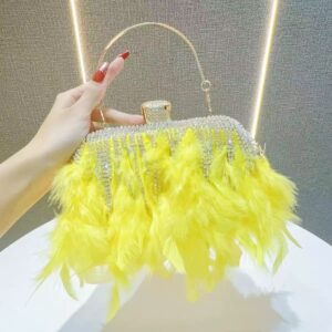 Feather & Rhinestone Fringe Evening Clutch Bag