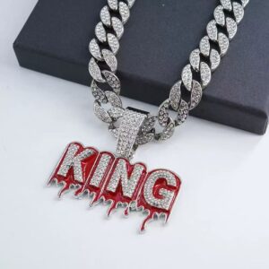 Hip-Hop Full Rhinestone KING Pendant Cuban Chain