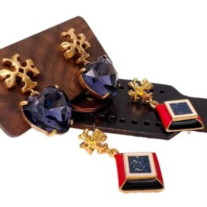 Color-Block Enamel Square Drop Earrings