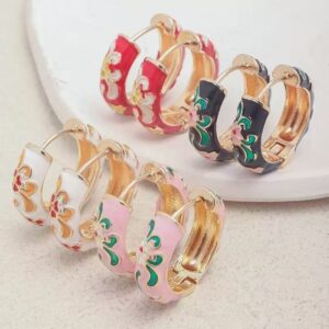 Vintage Enamel Floral Hoop Earrings