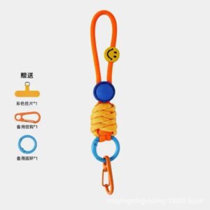 Smiley Face Wrist Lanyard Keychain with Backup Accessories