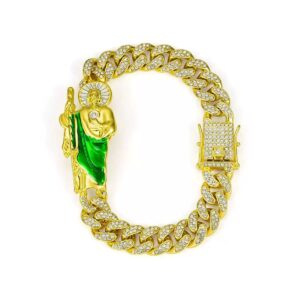 Saint Jude Enamel & Paved Cuban Link Bracelet
